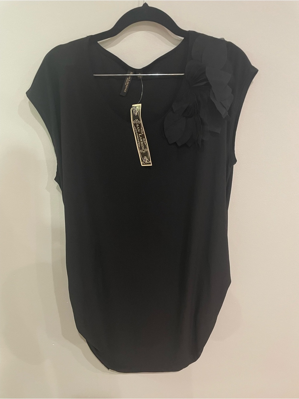 Brand New SUSAN LAWRENCE Women’s Black Cowl Draped Neck Pullover Blouse Size 1X
